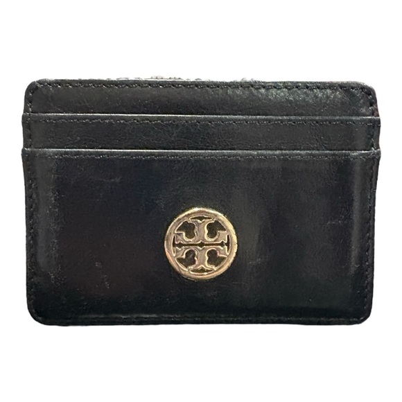 Tory Burch Soft Black Leather Card Case Wallet Gold Hardware WLT5 - Picture 1 of 6